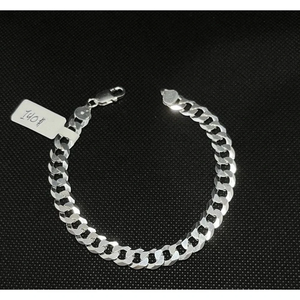 Esclava De Plata 925 Italiana Con Tejido Cubano 9 Inch